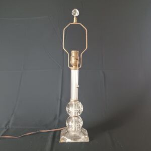 Vintage Etched Glass Lamp With Glass Geometric Shapes Leaves Vine Patterns MCM